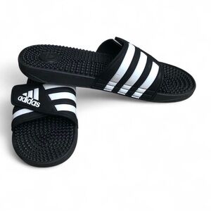 Adidas Men’s Black and White Striped Slides Size 7